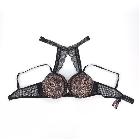 Victoria's Secret Very Sexy Push Up Choker 36 B Bra High Neck Black Nude - VGUC - Picture 14 of 16